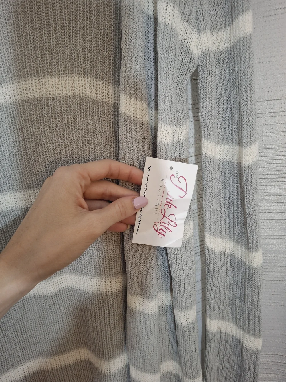 Pink Lily Gray & White Striped Open Cardigan Sweater Duster NWT